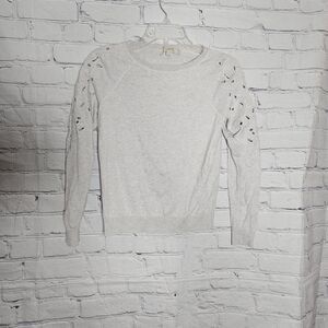 LOFT Top Womens Size XS Gray Floral Lace Long Sleeve Shirt
